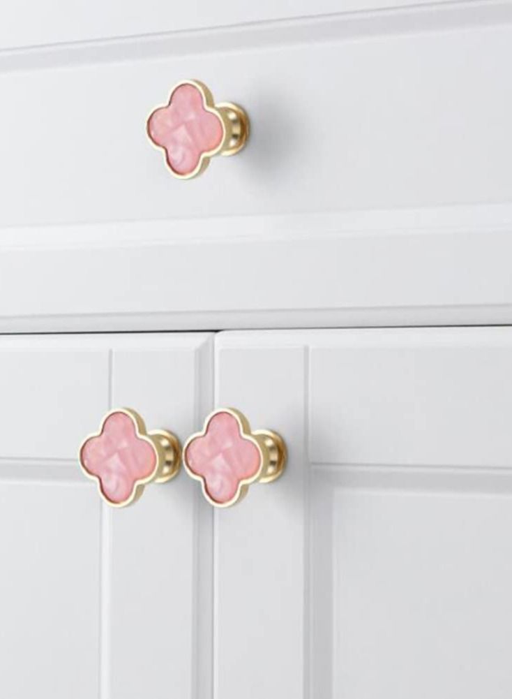 6 Pcs Clover Knobs Dresser Cabinets Kitchen Cupboard Pulls Drawer Wardrobe Shoe Cabinet Jewelry Box Pulls Furniture Coffee Table Single Hole Door Handles(Pink)