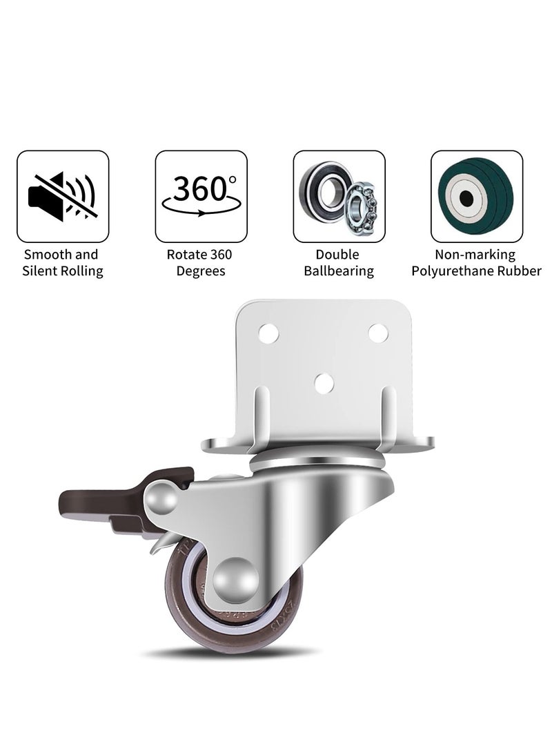 Swivel Casters, Pack of 4 No Floor Marks Silent Caster for Furniture, L-mounting Plate 25mm, Rubbered Wheels Suitable for Furniture, Flower Stands, Cribs (2 with Brakes & 2 Without Brakes)
