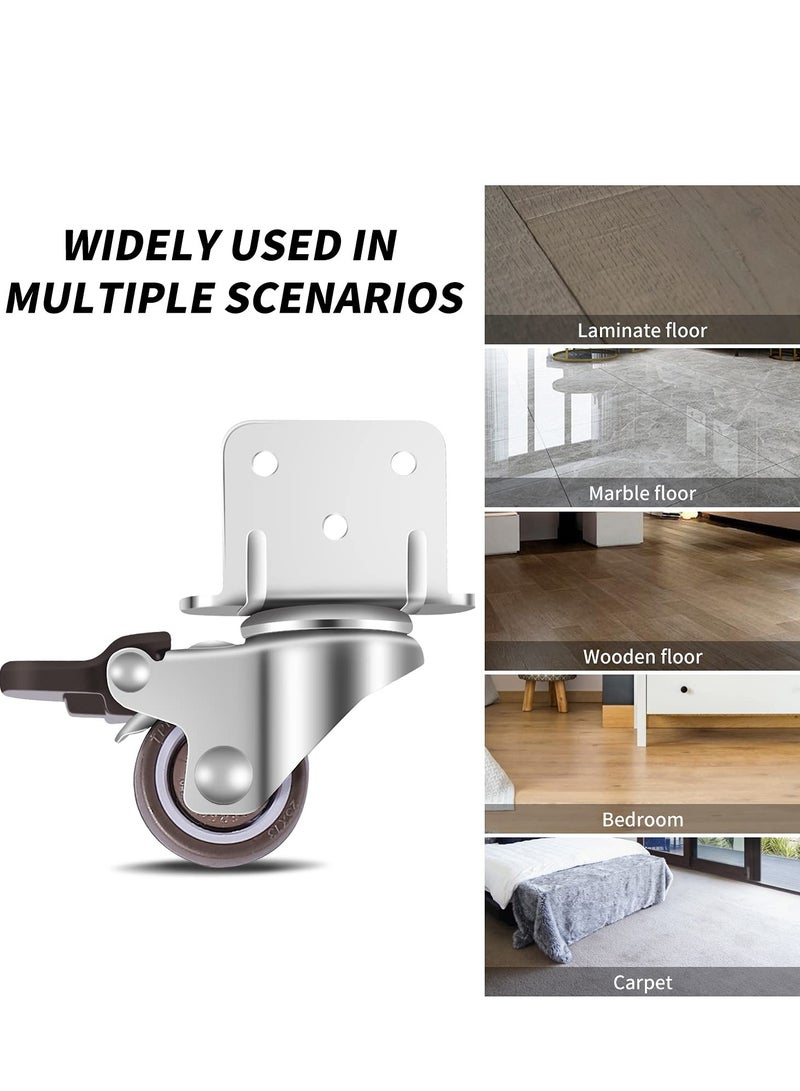 Swivel Casters, Pack of 4 No Floor Marks Silent Caster for Furniture, L-mounting Plate 25mm, Rubbered Wheels Suitable for Furniture, Flower Stands, Cribs (2 with Brakes & 2 Without Brakes)