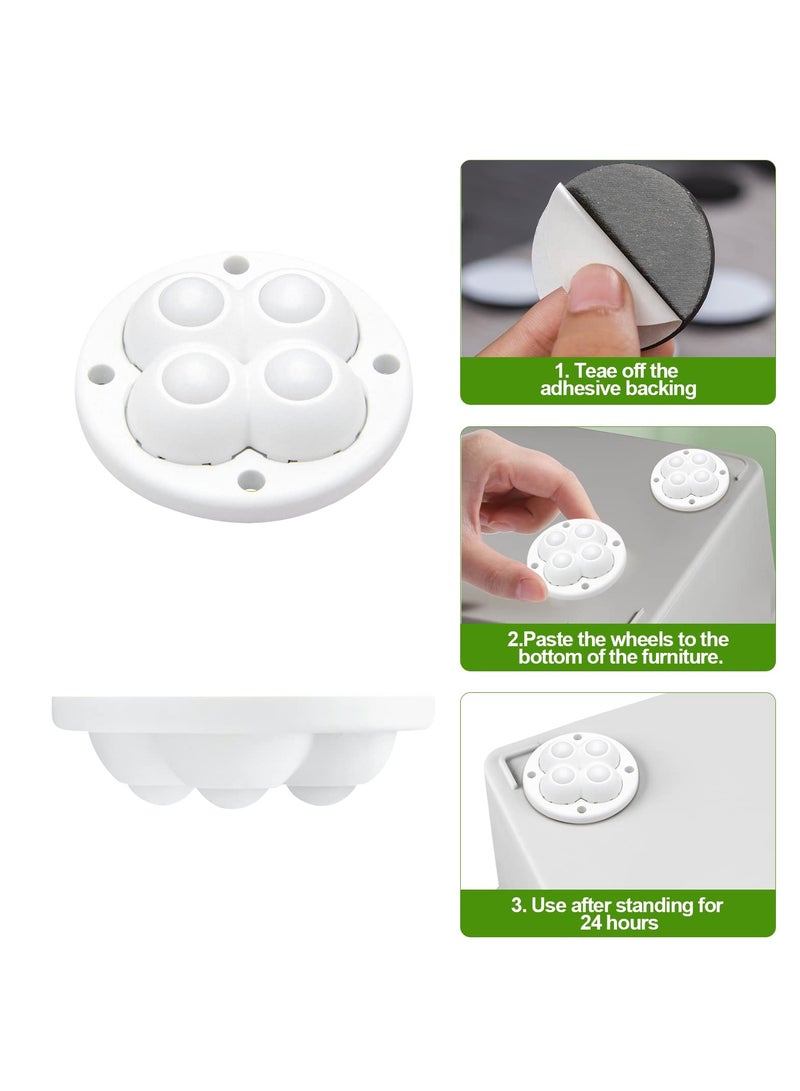 SYOSI 12 Pcs Self Adhesive Caster Wheels, Mini Caster Wheels for Small Appliances 360° Rotation Swivel Wheels Self Adhesive Nylonad Rollers for Bins/Storage Boxes/Furniture Bins (White)
