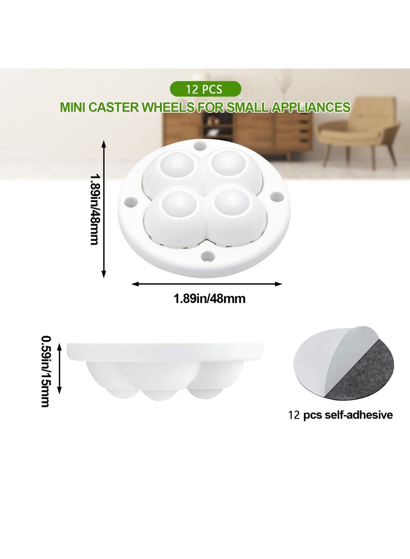 SYOSI 12 Pcs Self Adhesive Caster Wheels, Mini Caster Wheels for Small Appliances 360° Rotation Swivel Wheels Self Adhesive Nylonad Rollers for Bins/Storage Boxes/Furniture Bins (White)