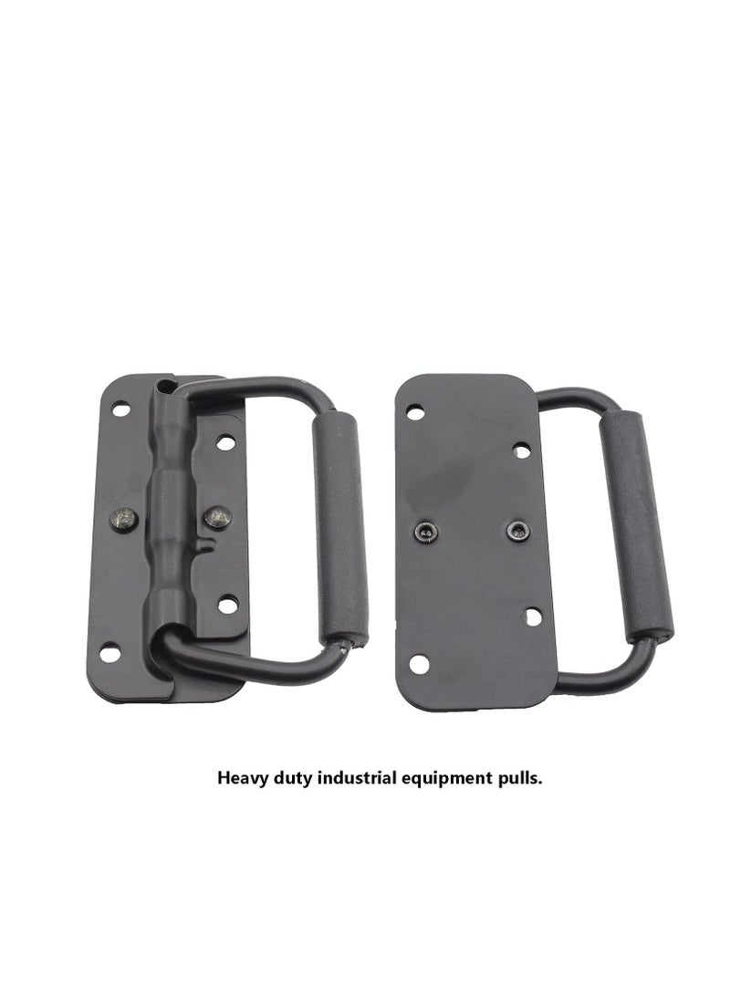 Spring Loaded Pull Handles, Surface Mount Chest Handle with Rubber Grip Handmade Chest Trunk Lifter Handle Pull Heavy Duty Hardware for Chests Trunks Crates Storage Boxes Thickened 2mm (2 Pack)