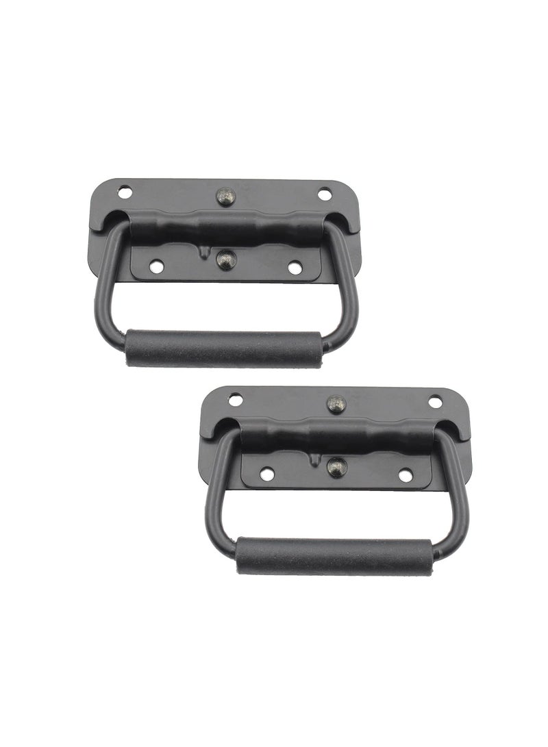 Spring Loaded Pull Handles, Surface Mount Chest Handle with Rubber Grip Handmade Chest Trunk Lifter Handle Pull Heavy Duty Hardware for Chests Trunks Crates Storage Boxes Thickened 2mm (2 Pack)