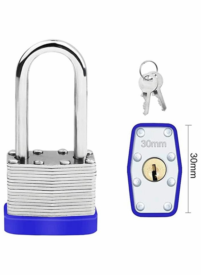 Long Shackle Pad Lock, 2 Pack Steel Pad Lock Padlock with Keys Heavy Duty Laminated Steel Key Pad Lock Secure Safety Tool for Home Garden Garage Fence Shed Indoor Outdoor