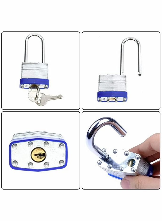 Long Shackle Pad Lock, 2 Pack Steel Pad Lock Padlock with Keys Heavy Duty Laminated Steel Key Pad Lock Secure Safety Tool for Home Garden Garage Fence Shed Indoor Outdoor