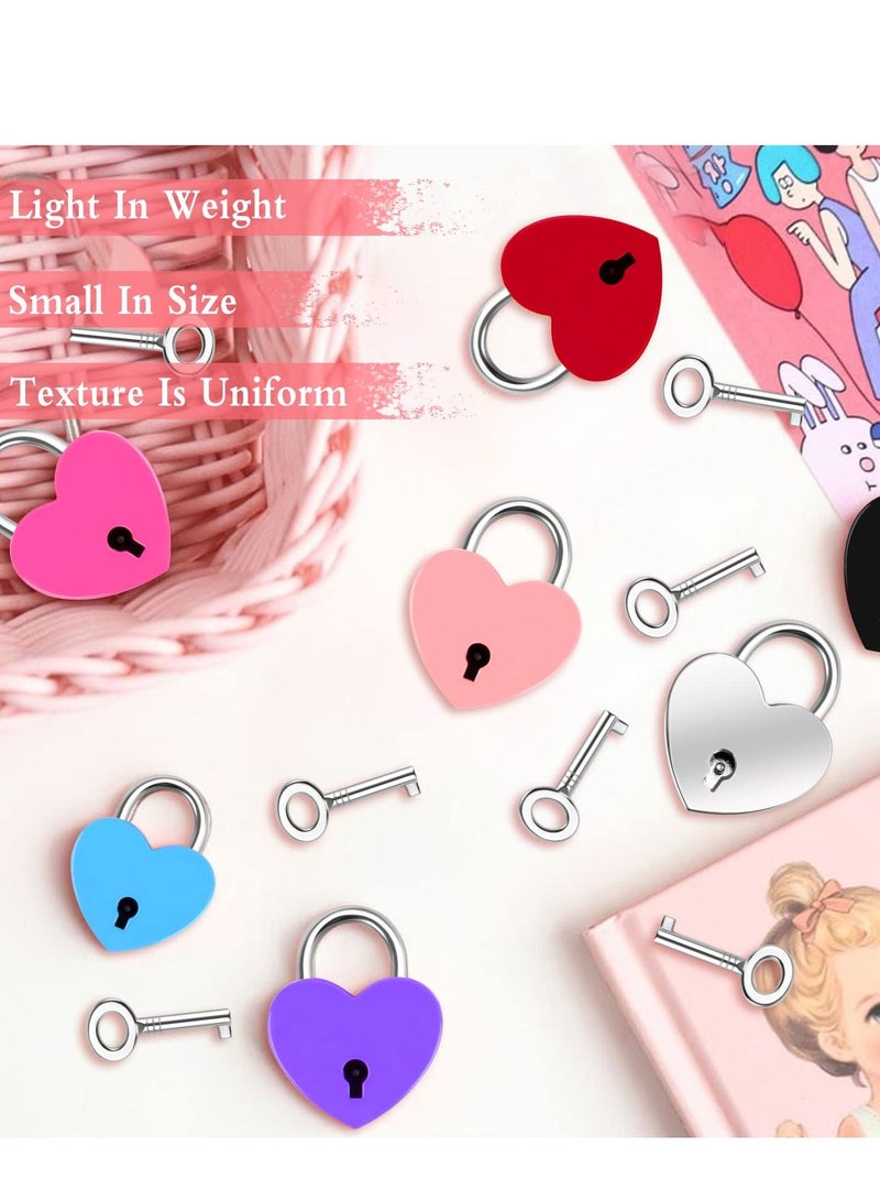 7 Piece Small Padlock Mini Lock Alloy Heart Shaped Lock with Key Suitcase Lock Lock Locker Decorative Diary Lock Love Decorative Lock for Box Diary Luggage (Multi Color)