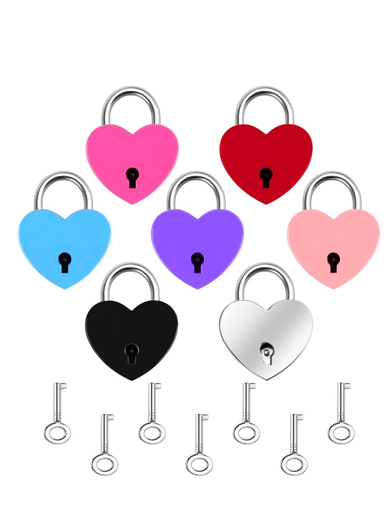 7 Piece Small Padlock Mini Lock Alloy Heart Shaped Lock with Key Suitcase Lock Lock Locker Decorative Diary Lock Love Decorative Lock for Box Diary Luggage (Multi Color)