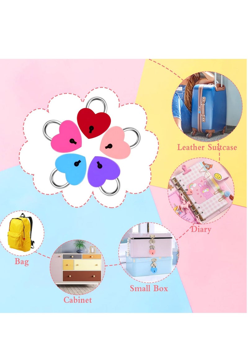 7 Piece Small Padlock Mini Lock Alloy Heart Shaped Lock with Key Suitcase Lock Lock Locker Decorative Diary Lock Love Decorative Lock for Box Diary Luggage (Multi Color)