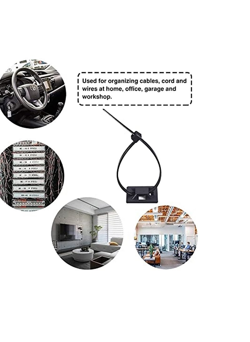 Cable Ties, 100Pcs Zip Tie Adhesive Mounts, Self Adhesive Cable Tie Base Holders, Adhesive Backed Mount with 500Pcs Nylon Cable Tie for Cable Management, DIY, Home, Office & Workshop