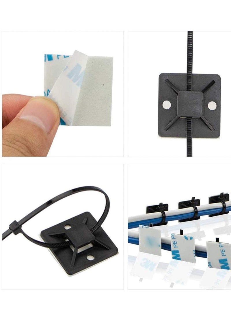 Cable Ties, 100Pcs Zip Tie Adhesive Mounts, Self Adhesive Cable Tie Base Holders, Adhesive Backed Mount with 500Pcs Nylon Cable Tie for Cable Management, DIY, Home, Office & Workshop