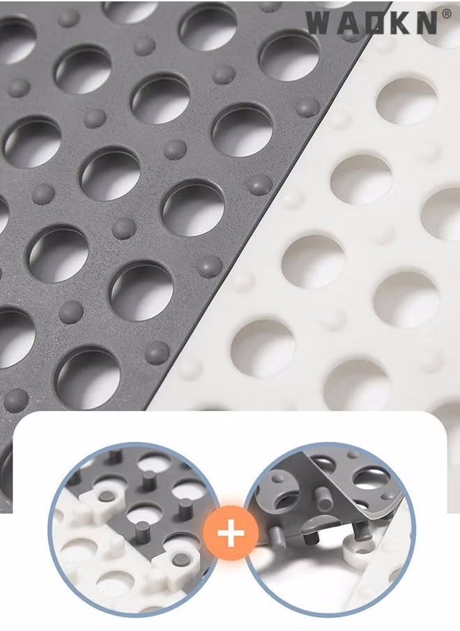 12 Pack Interlocking Non Slip Drainage Floor Tiles, 30 X 30 cm Soft PVC Bath Shower Floor Mat, Drainage Holes for Bathroom, Kitchen, Pool, Balcony Wet Areas (Ordinary 6pcs Gray+6pcs White)