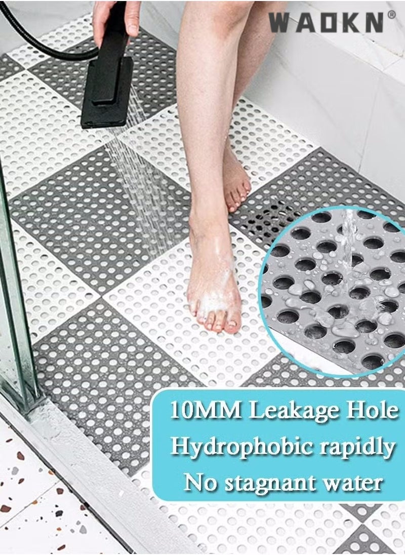 12 Pack Interlocking Non Slip Drainage Floor Tiles, 30 X 30 cm Soft PVC Bath Shower Floor Mat, Drainage Holes for Bathroom, Kitchen, Pool, Balcony Wet Areas (Ordinary 6pcs Gray+6pcs White)