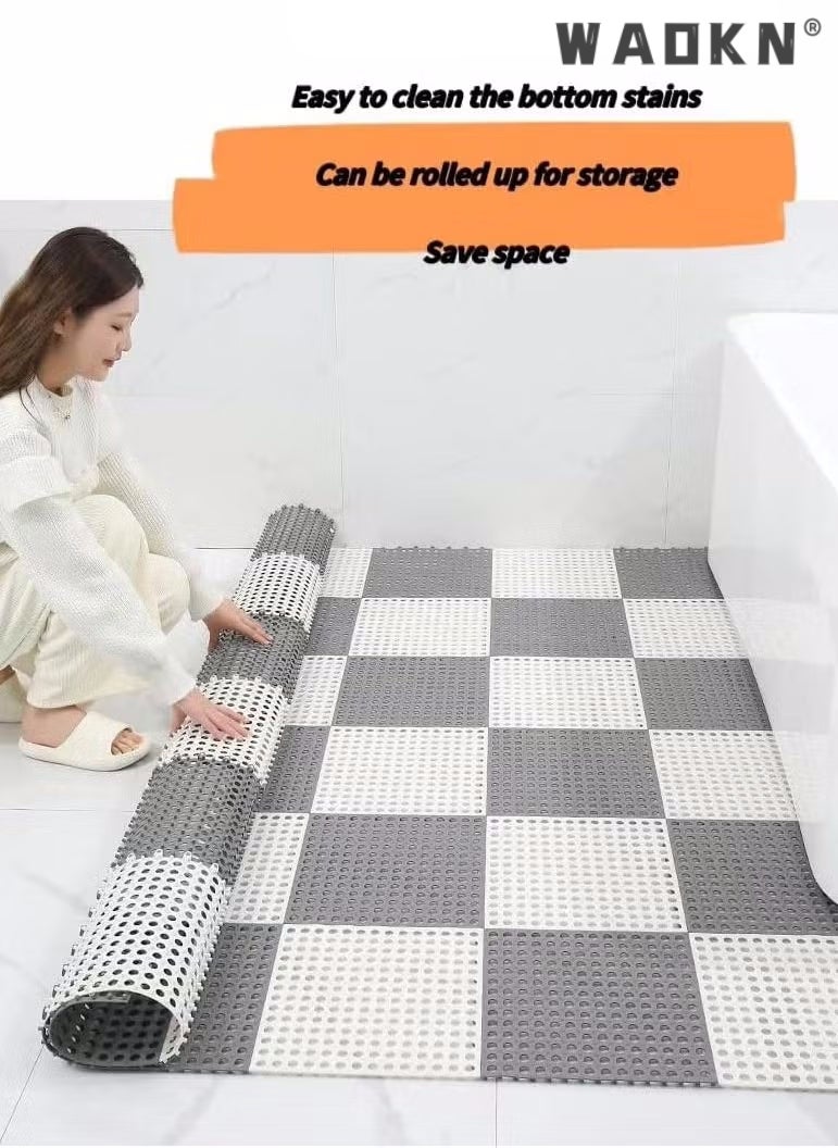 12 Pack Interlocking Non Slip Drainage Floor Tiles, 30 X 30 cm Soft PVC Bath Shower Floor Mat, Drainage Holes for Bathroom, Kitchen, Pool, Balcony Wet Areas (Ordinary 6pcs Gray+6pcs White)