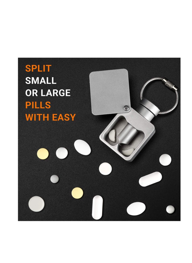 Mini Pill Splitter  Keychain Pill Cutter Ever with Sharp Metal Blade Portable Pill Slicer Pill Storage Container for Home Travelling Office On Business