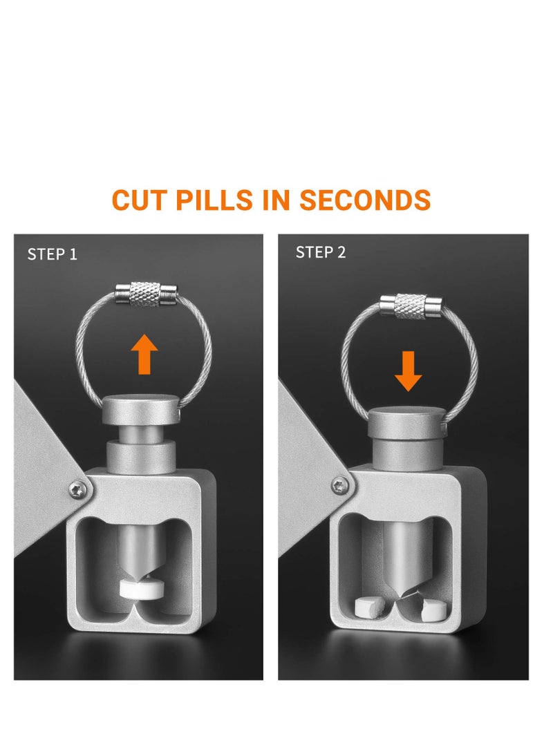 Mini Pill Splitter  Keychain Pill Cutter Ever with Sharp Metal Blade Portable Pill Slicer Pill Storage Container for Home Travelling Office On Business