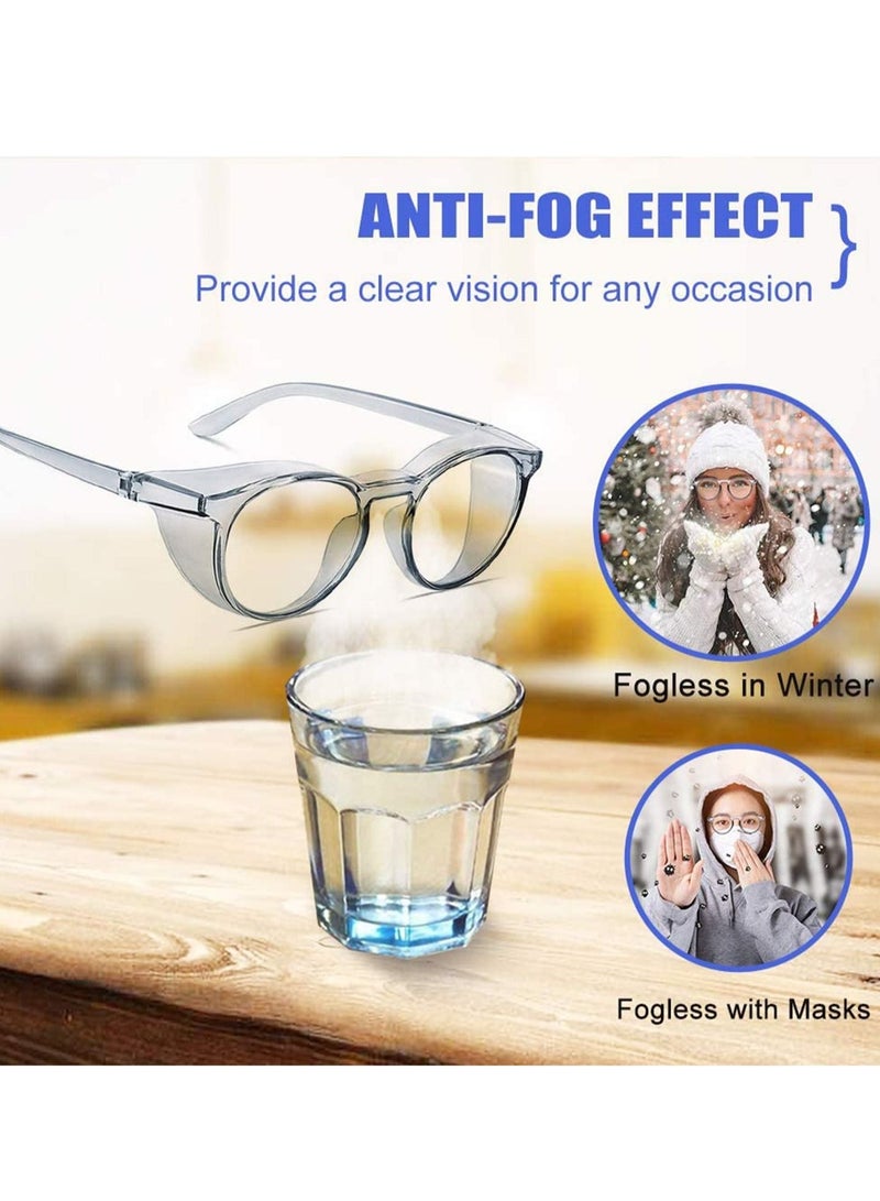 Safety Glasses Protection Goggles Anti Fog Eye Goggles with Side Shields Stylish Round Safety UV400 Protection Transparent Protective Goggles Blue Light for Men Womens Blue