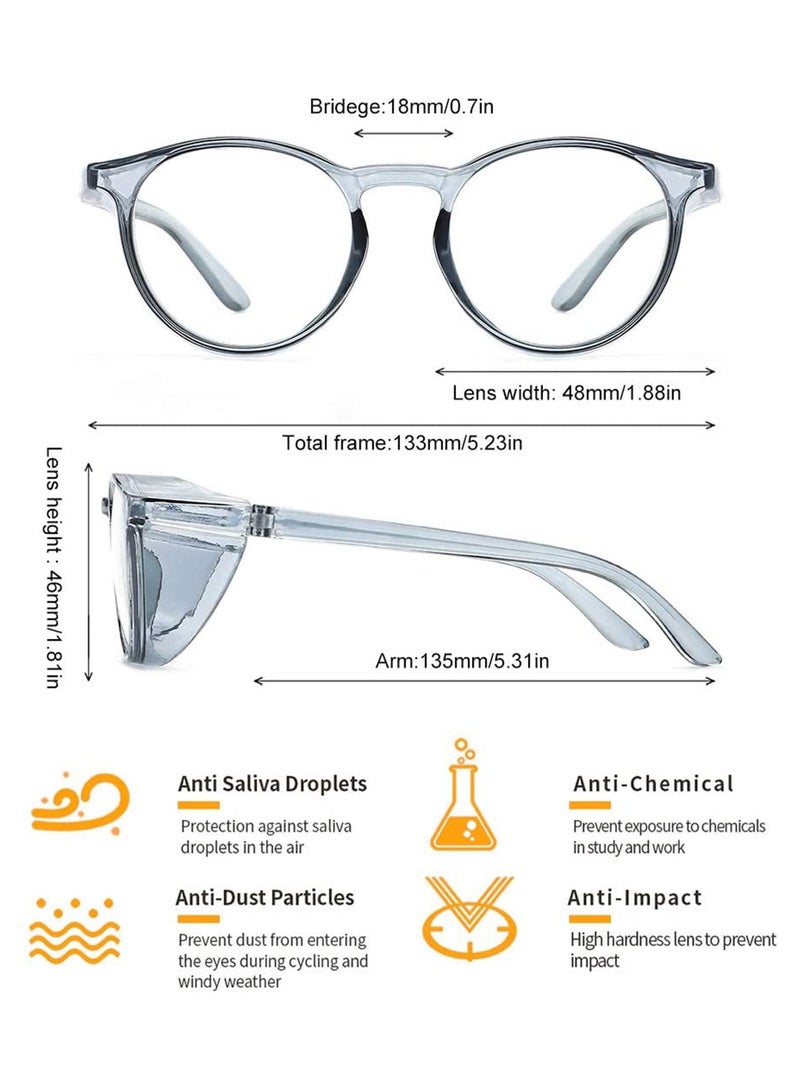 Safety Glasses Protection Goggles Anti Fog Eye Goggles with Side Shields Stylish Round Safety UV400 Protection Transparent Protective Goggles Blue Light for Men Womens Blue