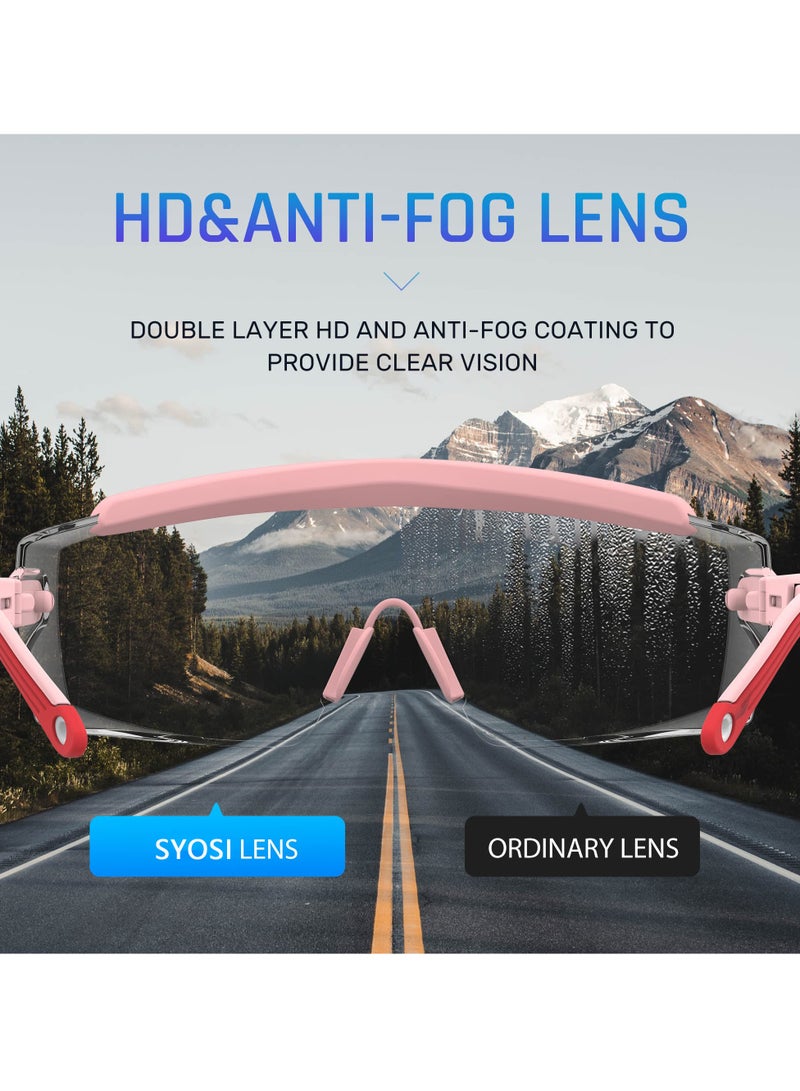 SYOSI Safety Glasses, Safety Goggle With Adjustable Frame And Temples Fog & Scratch Resistant UV Protective Compatible Glasses (Pink)