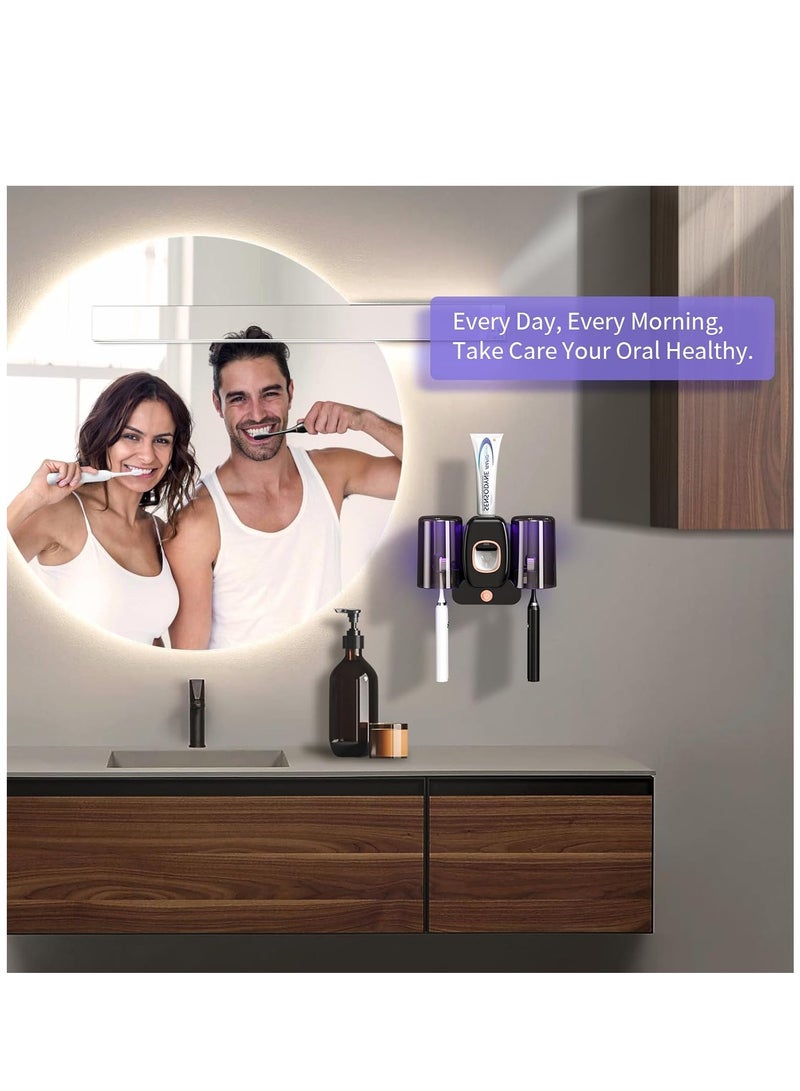 Toothbrush Holders for Bathrooms Automatic Toothpaste Dispenser Space Saving Toothbrush and Toothpaste Holder Toothbrush Holder Wall Mounted with 2 Cups for Bathroom Black