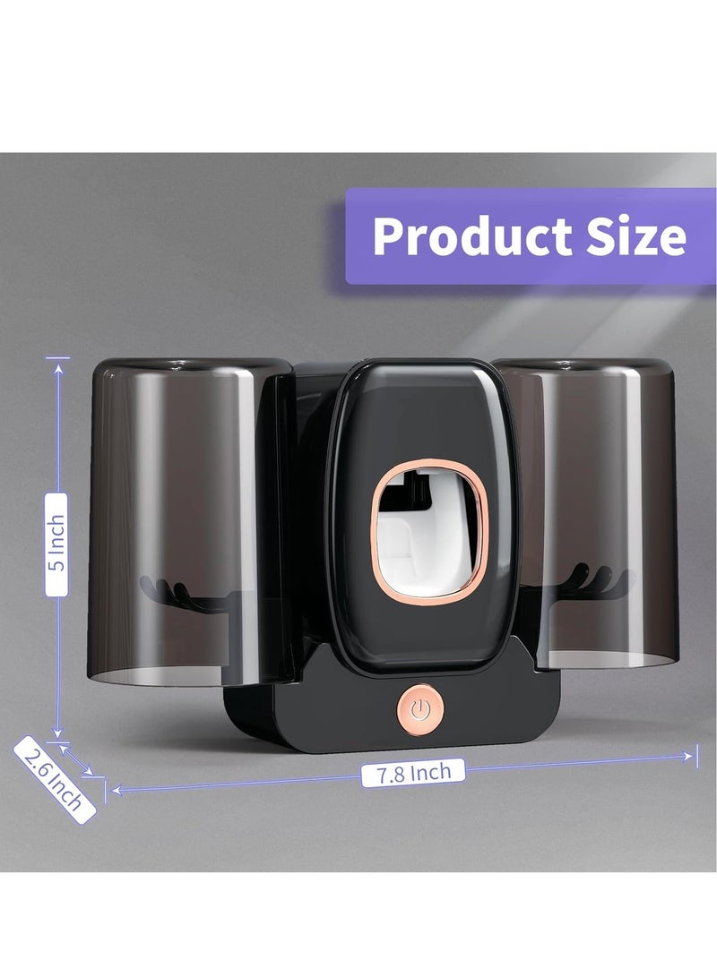 Toothbrush Holders for Bathrooms Automatic Toothpaste Dispenser Space Saving Toothbrush and Toothpaste Holder Toothbrush Holder Wall Mounted with 2 Cups for Bathroom Black