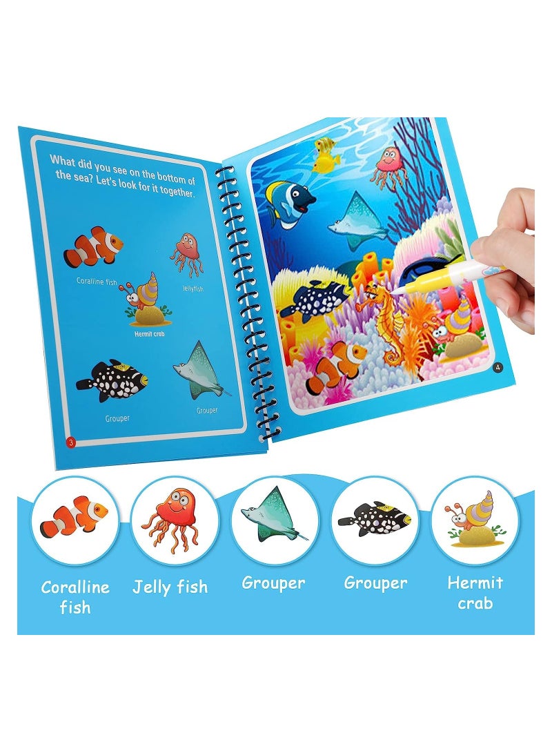 Watercolor Picture Books Water Coloring Magic Book Toddlers Kids Reusable Painting Unicorn Animal Cartoon Coloring Book Boys Girls Educational Learning Toys Gifts(4 Pack)