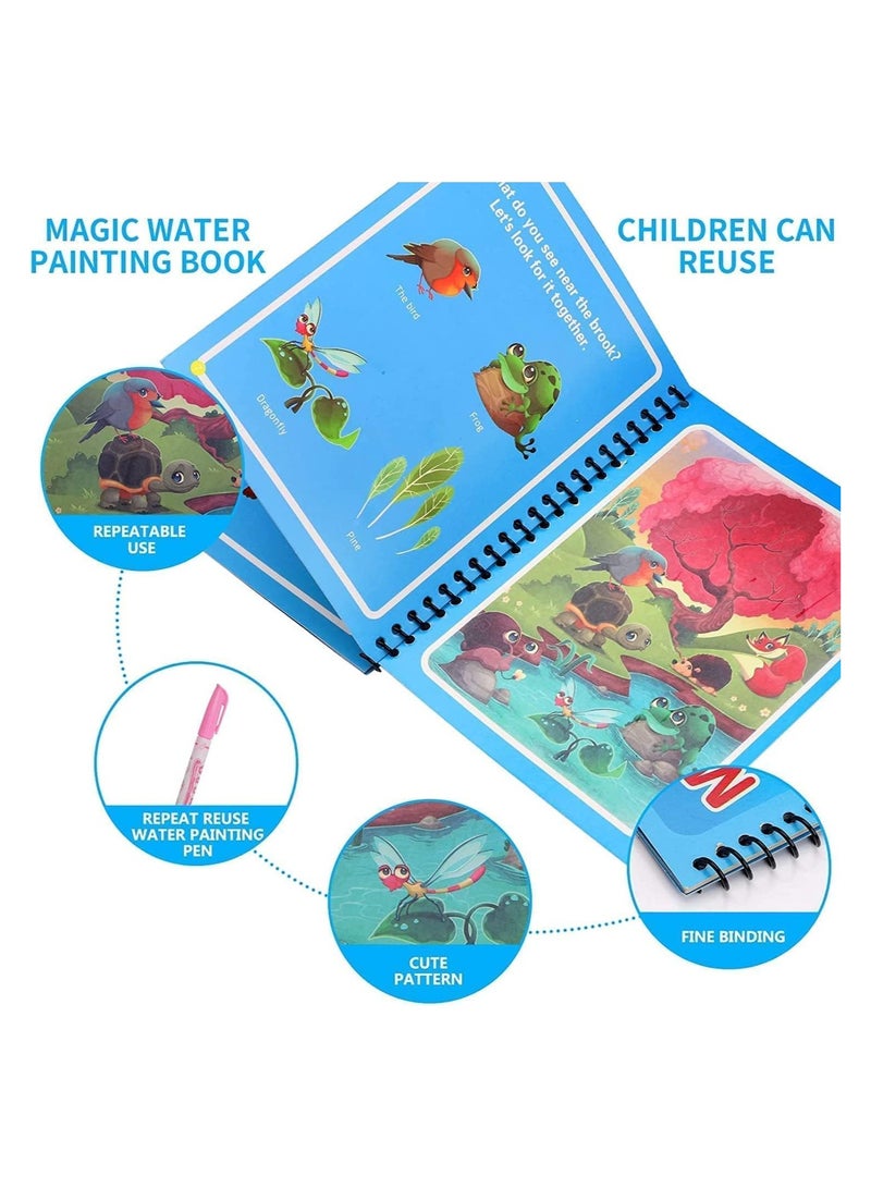 Watercolor Picture Books Water Coloring Magic Book Toddlers Kids Reusable Painting Unicorn Animal Cartoon Coloring Book Boys Girls Educational Learning Toys Gifts(4 Pack)