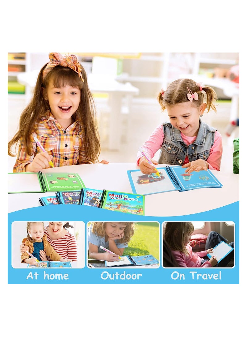 Watercolor Picture Books Water Coloring Magic Book Toddlers Kids Reusable Painting Unicorn Animal Cartoon Coloring Book Boys Girls Educational Learning Toys Gifts(4 Pack)