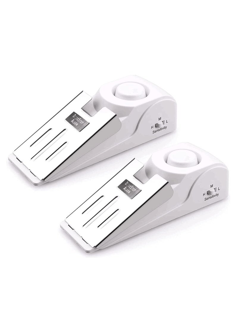 2 Pack Door Stop Alarm with 120DB Siren Door Stop for Home & Travel, Apartment House, Office Jammer Wedges (White)