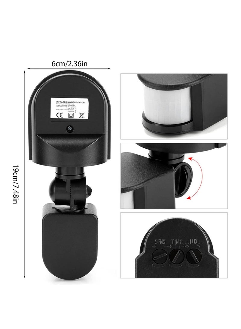 Infrared Sensor Switch Infrared Motion Sensor 110V-240V Adjustable PIR Body Motion Infrared Sensor 10A Waterproof Detector Bulb Switch Black IP44 Protection Level