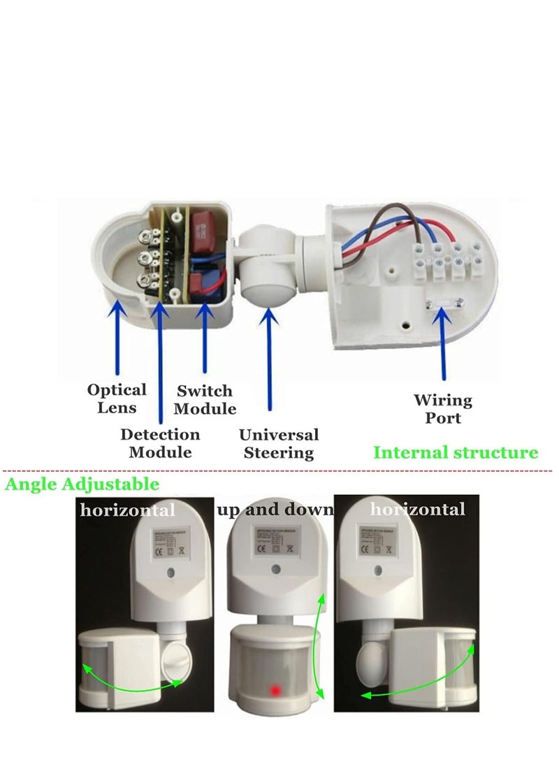 Infrared Sensor Switch Infrared Motion Sensor 110V-240V Adjustable PIR Body Motion Infrared Sensor 10A Waterproof Detector Bulb Switch Black IP44 Protection Level