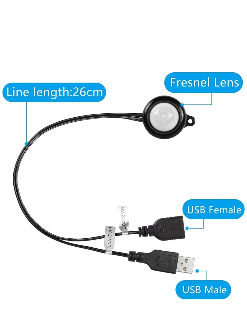 Mini PIR Motion Sensor Switch, with USB Interface Cable 2A PIR Infrared Motion Human Body Sensor Detector Switch Light Sensor Adjustable, for LED Strip