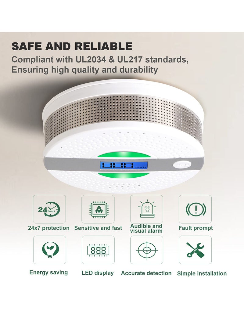 Carbon Monoxide Detector, CO Alarm with LCD Screen Battery Powered Dual Sensor Combination, Led Indicator, Loud Sound Alert