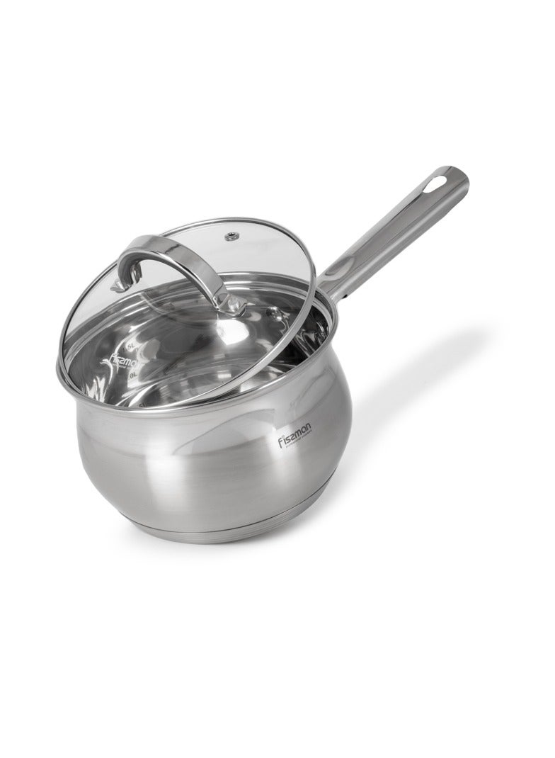 Saucepan with Glass Lid 16x10.5cm / 2.1L, Stainless Steel 18/10 INOX30 Sauce pan Felina Series