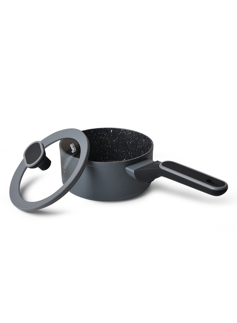 Saucepan 1.4L with Glass Lid, TouchStone Non-Stick Coating Aluminum Saucepan 16x7.9cm Laura Series