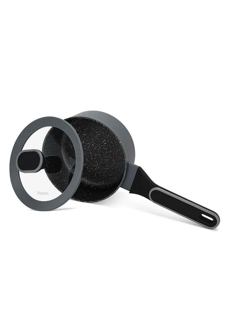 Saucepan 1.4L with Glass Lid, TouchStone Non-Stick Coating Aluminum Saucepan 16x7.9cm Laura Series