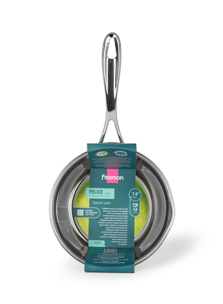 Saucepan 1000mL with Measuring Mark, Stainless Steel Saucepan 14x7cm Felice Series