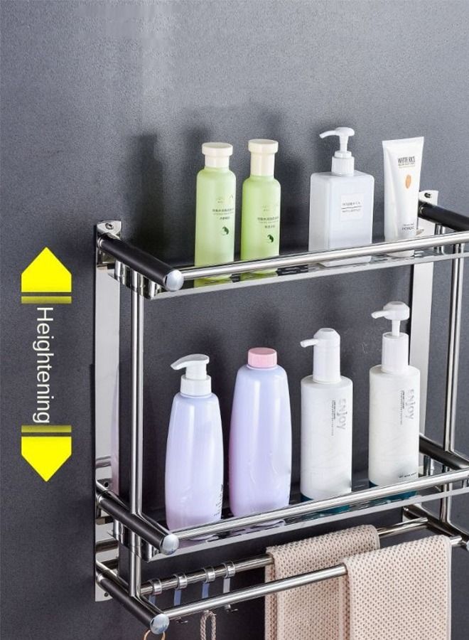 Bathroom Shelf 3 Tier Wall Mount Rack With Double Layer Towel Holders No Drilling And No Screw Heavy Duty Shelf Shower Caddy