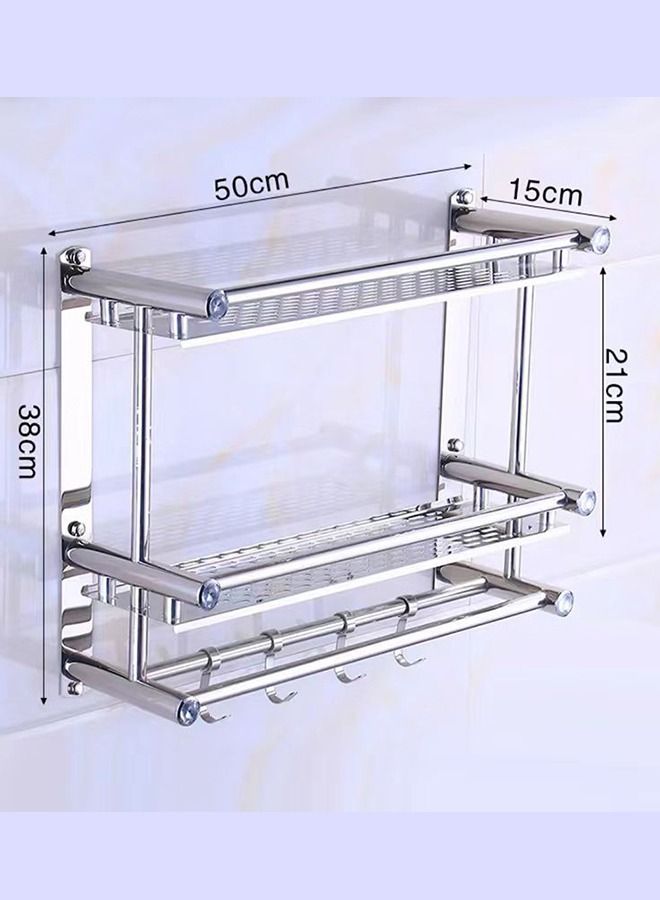 Bathroom Shelf 3 Tier Wall Mount Rack With Double Layer Towel Holders No Drilling And No Screw Heavy Duty Shelf Shower Caddy