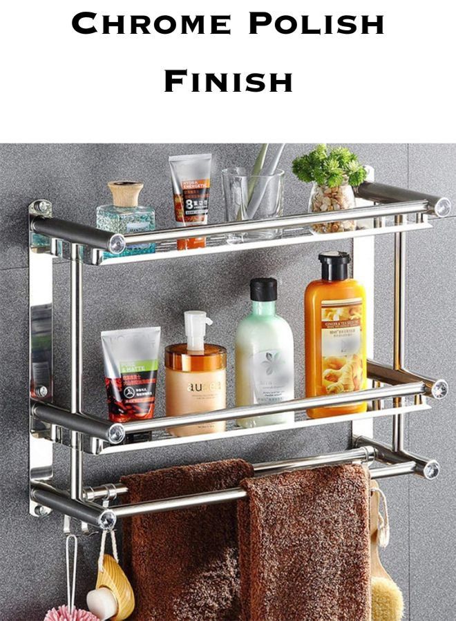 Bathroom Shelf 3 Tier Wall Mount Rack With Double Layer Towel Holders No Drilling And No Screw Heavy Duty Shelf Shower Caddy