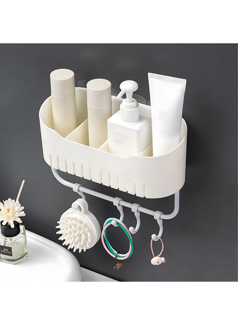 SYOSI Self-Adhesive Shower Caddy Bathroom Shower Organizer Accessories with Hook Up, No Drilling Home Shower Shelf for Inside Shower, Plastic Wall Basket for Kitchen Storage Rack (White)