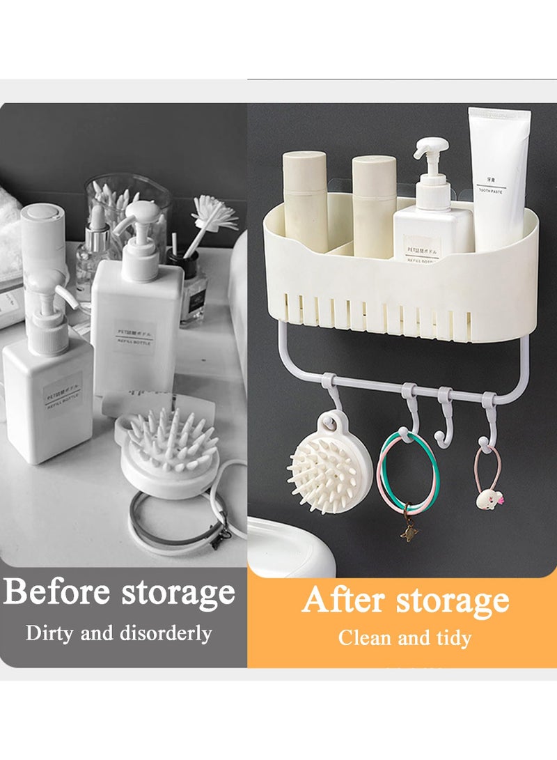 SYOSI Self-Adhesive Shower Caddy Bathroom Shower Organizer Accessories with Hook Up, No Drilling Home Shower Shelf for Inside Shower, Plastic Wall Basket for Kitchen Storage Rack (White)