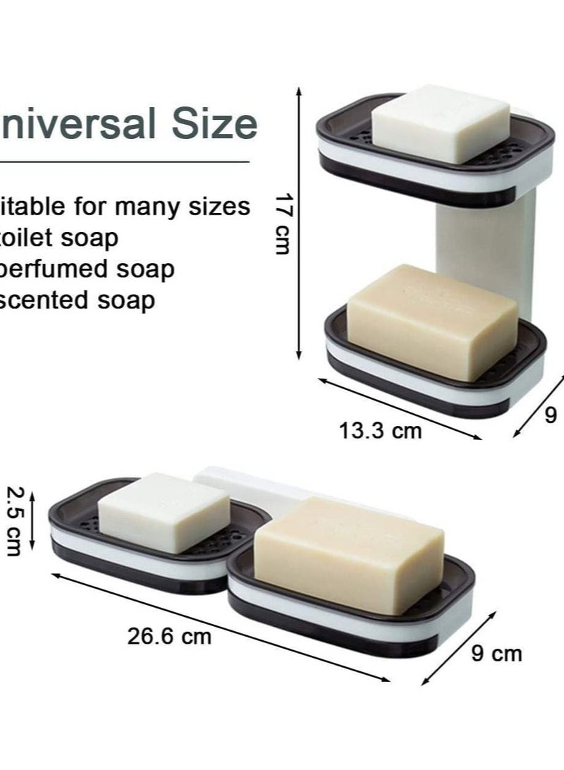 Bar Soap Holder for Shower Double Soap Dish with Draining Tray Wall Mounted Adhesive Soap Saver Soap Case for Shower Wall Bathroom Tub Waterfall Drill-Free