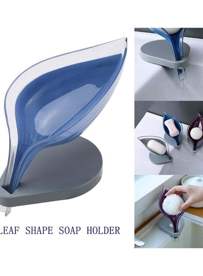 3pcs Leaf Shape Self Draining Soap Box Creative Plastic Dish with Drain and Suction Cup for Shower Bathroom Kitchen with 5 Pcs mesh bags