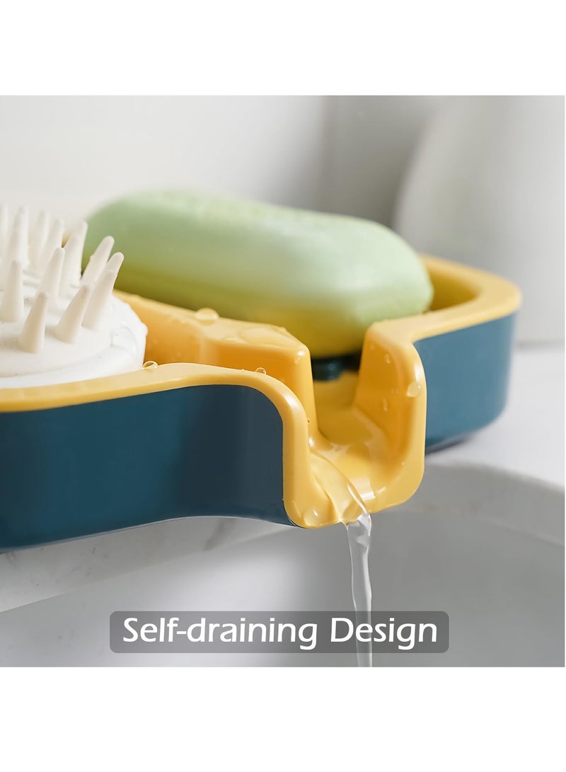 Bar Soap Holder,Two-in-One Self Draining Soap Dish,Soap Saver,Drainable Soap Container for Bathroom and Kitchen Sink, Keeps Soap Dry (Yellow & Blue)