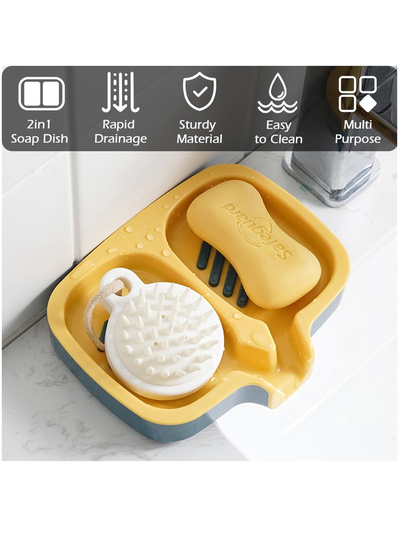 Bar Soap Holder,Two-in-One Self Draining Soap Dish,Soap Saver,Drainable Soap Container for Bathroom and Kitchen Sink, Keeps Soap Dry (Yellow & Blue)