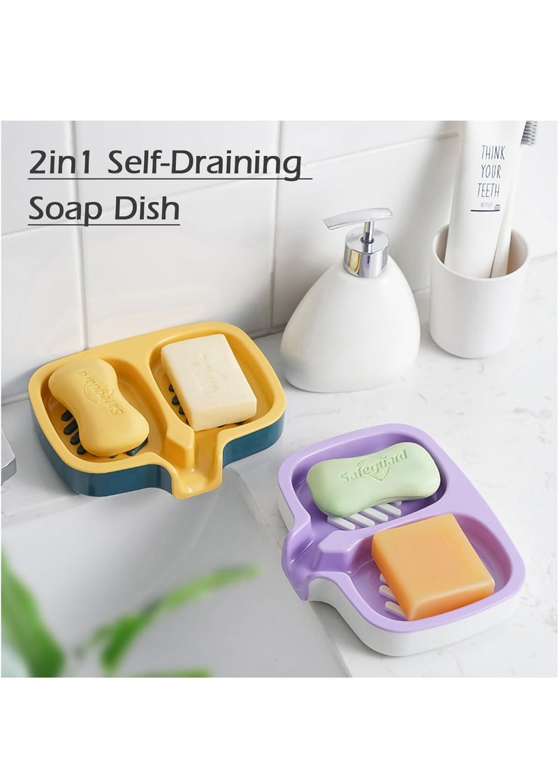 Bar Soap Holder,Two-in-One Self Draining Soap Dish,Soap Saver,Drainable Soap Container for Bathroom and Kitchen Sink, Keeps Soap Dry (Yellow & Blue)