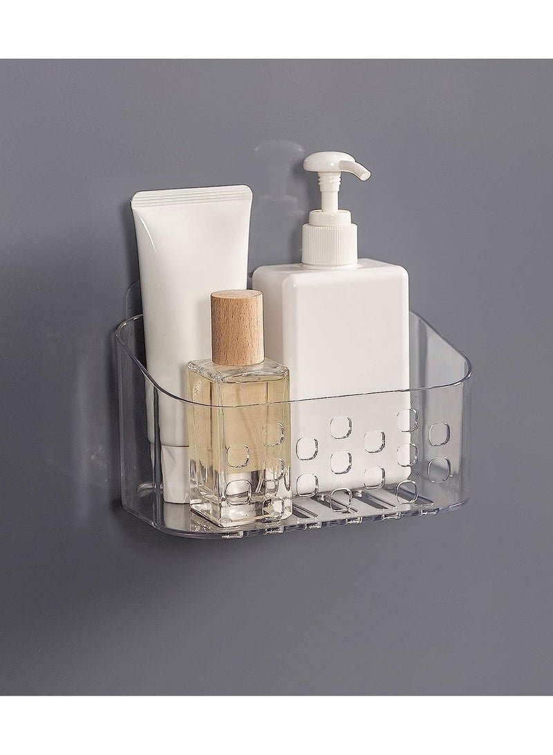 Shower Caddy Small Shower Basket Bathroom Storage Shel Shower Basket with Suction Cups Wall Mounted No Drilling Adhesive Storage for Bathroom and Kitchen Clear Plastic