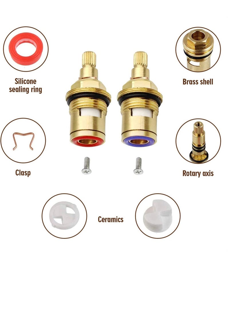 Brass Bathroom Sink Faucet Valve Stem, 2Pcs Hot, and Cold Ceramic Disc Stem Valve Repair Bathroom Faucet Stem Cartridge Replacement - Brass Kitchen faucet Cartridge Replacement for Kitchen Sink