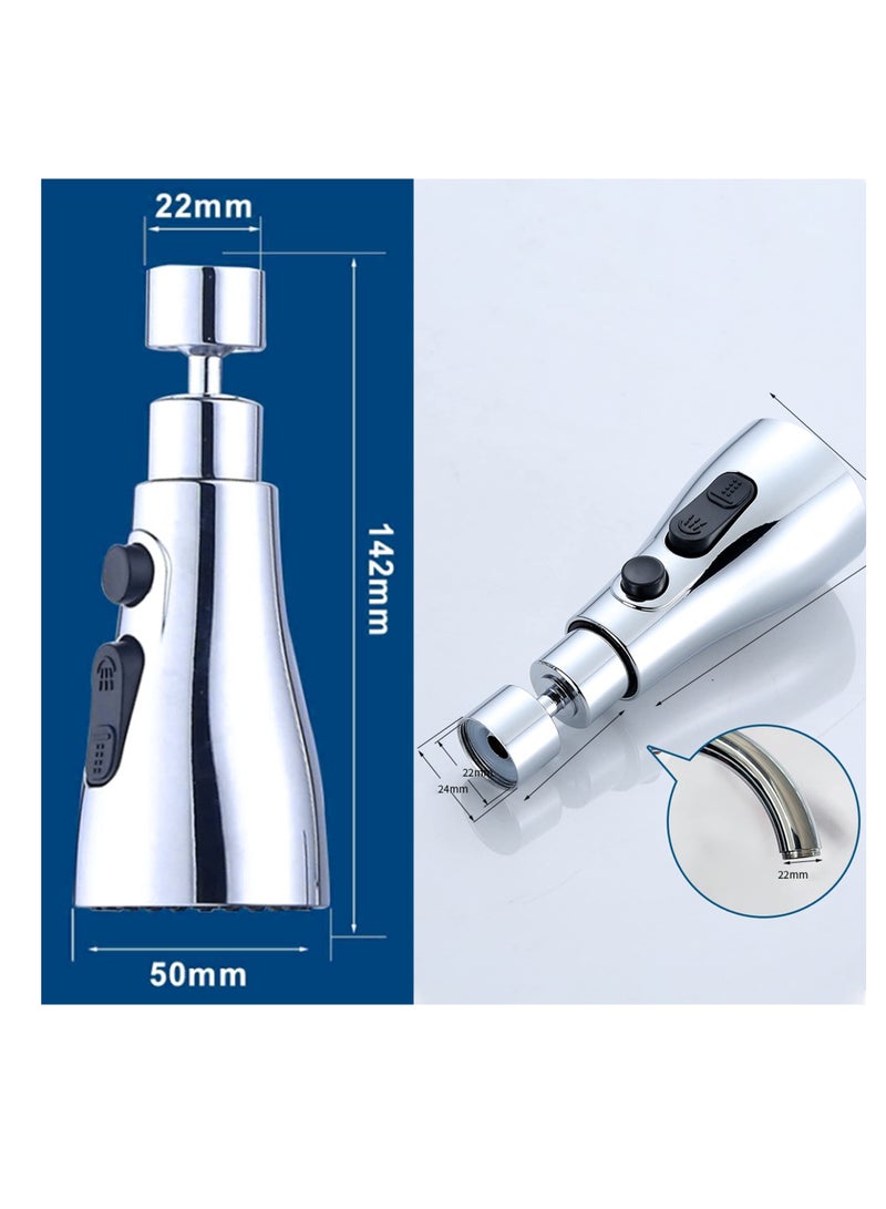 360 degree Swivel Faucet Tap Aerator,with 3 Water Outlet Modes,Water Saving Splash Proof Kitchen Bathroom Head Sink Spout,Apply to 22 to 24mm Tap Spray Head (Sliver)