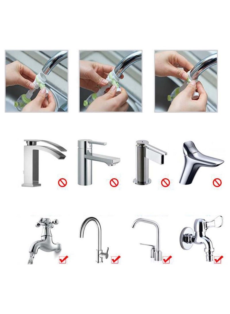 Faucet Nozzle Rotary Water Saving Kitchen Tap Anti Splash Spout Extension Extender Hose Aerator Filter Sprayer Sink Attachment Economizer Bathroom Household 4Pcs